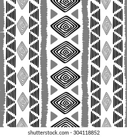 Seamless ethnic black and white hand drawn pattern