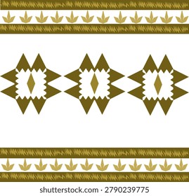 Seamless ethnic border pattern, elegant geometric diamond chevron ornament texture, traditional olive gold tribal folk background for modern resortwear fashion luxury textile design