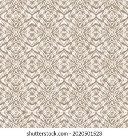 Seamless Ethnic diamond beige pattern. Woven Tapestry Sand Print. Scandinavian Cloth. Volume Strips Chenille. Wicker Turkmenian Spinning. Norwegian Modern Picture.