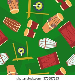 Seamless ethnic drums pattern. Vector flat. Stock illustration for design