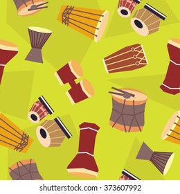 Seamless ethnic drums pattern. Vector flat. Stock illustration for design