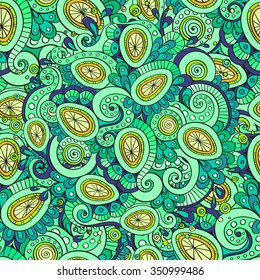 Seamless ethnic floral doodle colorful background in vector. Henna paisley mehndi doodles design tribal pattern. Can be used for wallpaper, pattern fills, web page background, surface texture.