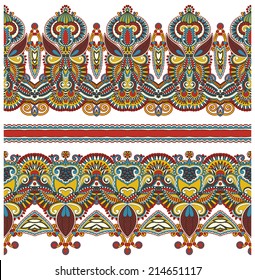 seamless ethnic floral paisley stripe pattern, border set, ukrainian tribal ornament for print or embroidery ribbon, or for the design of polygraphy or web