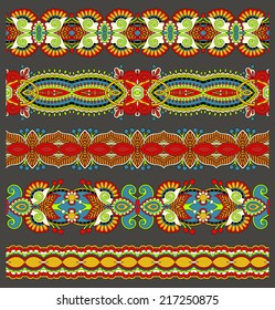 seamless ethnic floral paisley stripe pattern, border set, ukrainian tribal ornament for print or embroidery ribbon, or for the design of polygraphy or web