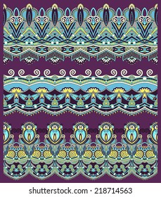 seamless ethnic floral paisley stripe pattern, border set, ukrainian tribal ornament for print or embroidery ribbon, or for the design of polygraphy or web