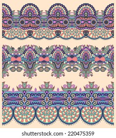 seamless ethnic floral paisley stripe pattern, border set, ukrainian tribal ornament for print or embroidery ribbon, or for the design of polygraphy or web