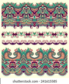 seamless ethnic floral paisley stripe pattern, border set, ukrainian tribal ornament for print or embroidery ribbon, or for the design of polygraphy or web