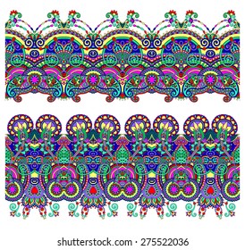 seamless ethnic floral paisley stripe pattern, border set, ukrainian tribal ornament for print or embroidery ribbon, or for the design of polygraphy or web