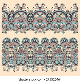 seamless ethnic floral paisley stripe pattern, border set, ukrainian tribal ornament for print or embroidery ribbon, or for the design of polygraphy or web