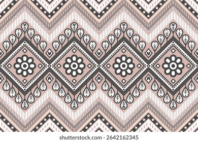 Seamless ethnic floral pattern with diamond shape in muted rosewood and charcoal tones.Folk inspired tribal design.Perfect for fabric prints,boho home decor,fashion accessories,and digital backgrounds