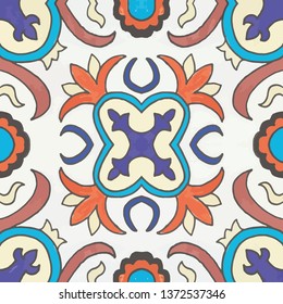 Seamless ethnic floral pattern. mixed color tile