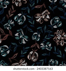 seamless ethnic flower pattern on black background