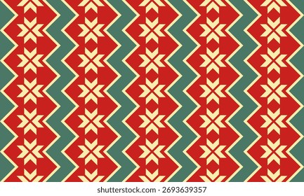Seamless ethnic folk pattern with geometric stars and zigzag lines for textile design