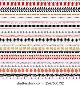 Seamless ethnic folk pattern. Handmade. Horizontal stripes. Tribal art boho seamless pattern. Vector illustration.