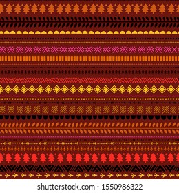 Seamless ethnic folk pattern. Handmade. Horizontal stripes. Tribal art boho seamless pattern. Vector illustration.