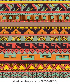Seamless ethnic geometric doodle colorful pattern in vector. Aztec tribal design