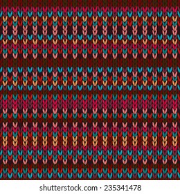 Seamless Ethnic Geometric Knitted Pattern. Style Red Blue Orange Brown Yellow Background
