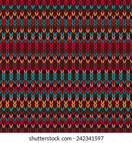 Seamless Ethnic Geometric Knitted Pattern. Style Red Blue Orange Brown Yellow Background