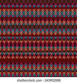 Seamless Ethnic Geometric Knitted Pattern. Style Red Blue Orange Brown Yellow Background