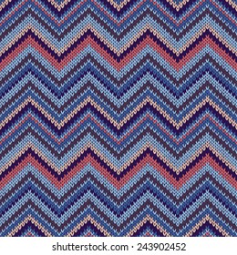 Seamless Ethnic Geometric Knitted Pattern. Style Red Blue Orange Brown Yellow Background