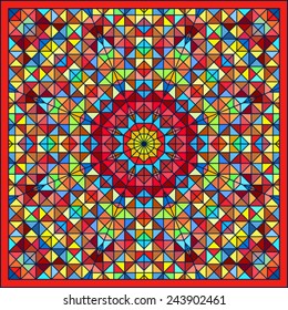 Seamless Ethnic Geometric Knitted Pattern. Style Red Blue Orange Brown Yellow Background