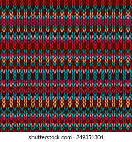 Seamless Ethnic Geometric Knitted Pattern. Style Red Blue Orange Brown Yellow Background
