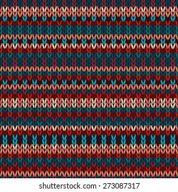 Seamless Ethnic Geometric Knitted Pattern. Style Red Blue Orange Brown Yellow Background