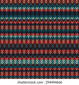 Seamless Ethnic Geometric Knitted Pattern. Style Red Blue Orange Brown Yellow Background
