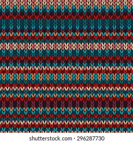 Seamless Ethnic Geometric Knitted Pattern. Style Red Blue Orange Brown Yellow Background