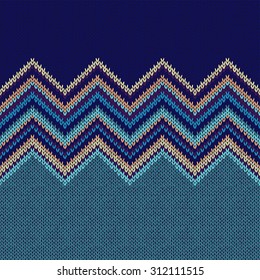 Seamless Ethnic Geometric Knitted Pattern. Style Blue Yellow Green Violet Background