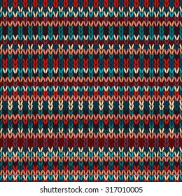 Seamless Ethnic Geometric Knitted Pattern. Style Red Blue Orange Brown Yellow Background
