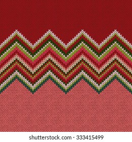 Seamless ethnic geometric knitted pattern. Style green white red background