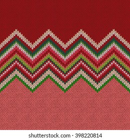 Seamless ethnic geometric knitted pattern. Style green white red background