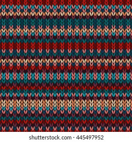 Seamless Ethnic Geometric Knitted Pattern. Style Red Blue Orange Brown Yellow Background