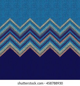 Seamless Ethnic Geometric Knitted Pattern. Beige Yellow Blue Horizontal Seamless Background
