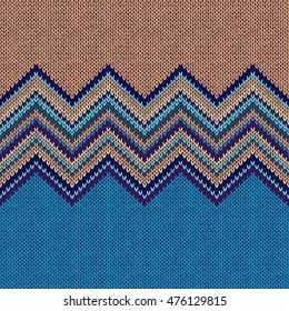 Seamless Ethnic Geometric Knitted Pattern. Beige Yellow Blue Horizontal Seamless Background