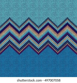 Seamless Ethnic Geometric Knitted Pattern. Beige Yellow Blue Horizontal Seamless Background