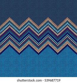 Seamless Ethnic Geometric Knitted Pattern. Beige Orange Grey Blue Horizontal Seamless Background