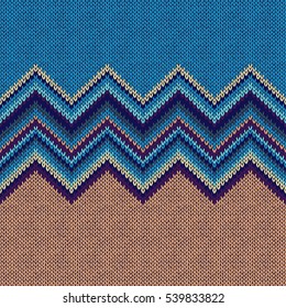 Seamless Ethnic Geometric Knitted Pattern. Beige Yellow Blue Horizontal Seamless Background