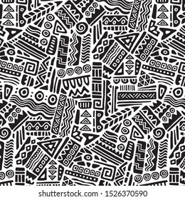 Seamless ethnic geometric ornament pattern. Hand drawn tribal design vector background. Ethnic style patchwork print
