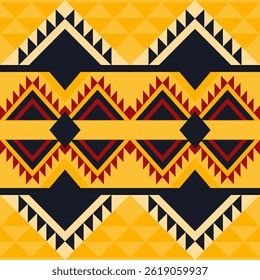 seamless ethnic geometric pattern, Native American tribal fabric, Native weaving, Yellow, navy blue geometric pattern, for rugs, wallpaper, embroidery, vector illustration design, cards, picture books