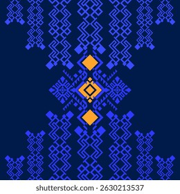 padrão geométrico étnico sem costura, tecido tribal ameríndio, tecelagem nativa, amarelo, azul marinho, indiano boho étnico, tapetes, papel de parede, bordado, design de ilustração vetorial, cartões, livros de imagens.