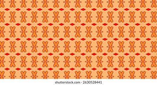 Nahtloses ethnisch-geometrisches Muster mit orangefarbenen und roten Stammesmotiven
