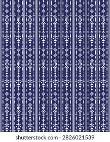 Seamless ethnic geometric pattern with repeating vertical stripes, diamond motifs, and tribal-inspired ornaments. The design features a clean symmetrical arrangement suitable for textile prints, wallpapers, fashion fabrics, and decorative backgrounds.