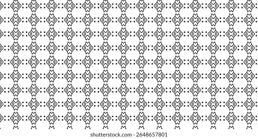 Seamless ethnic geometric pattern with tribal diamond shapes and dotted accents. Bold black lines on white background. Perfect for backgrounds and textile design.