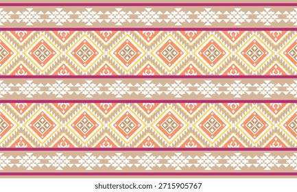 Patrón geométrico étnico sin fisuras con adornos tribales, diseño de estilo nativo americano en Colores rosados, naranjas y beige, fondo de Vector para textiles y decoración
