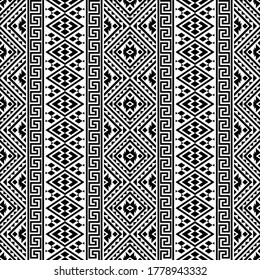 Seamless ethnic geometric pattern vector in black and white color