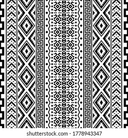 Seamless ethnic geometric pattern vector in black and white color