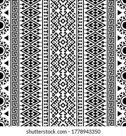 Seamless ethnic geometric pattern vector in black and white color