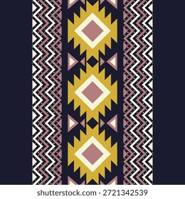 El patrón de Vector geométrico étnico sin costuras presenta motivos de diamantes audaces combinados con Formas en zigzag y de inspiración tribal. El diseño utiliza un diseño simétrico equilibrado con un fuerte ritmo de Vertical, lo que lo hace adecuado para impresiones textiles, tela, Fondo de pantalla, papel de regalo, moda, decoración del hogar y fondos digitales.